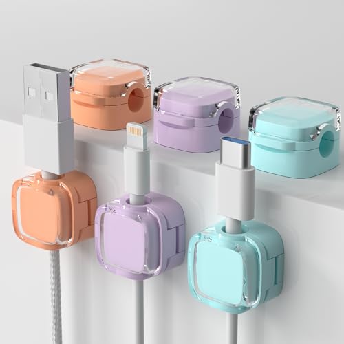 6 Pack Magnetic Cord Organizer,Magnetic Desk Cable Clips Management,Adhesive Charger Cable Clips Holder Keeper Organizer (Color Mix)