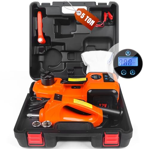 Image of 3-in-1 Electric Hydraulic Car Jack Kit - The Ultimate CarJack Electric for Effortless Tire Changing, Robust 5 Ton 12V Jack with LED & Impact Wrench, Designed for Cars, SUVs, and Trucks