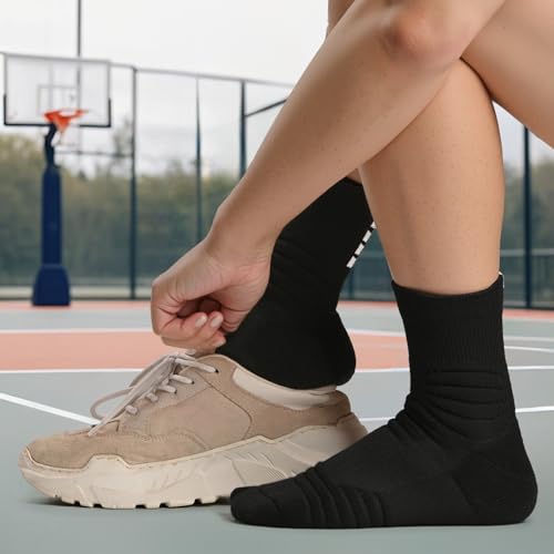 Basketball Socks for Men & Boys, Cushioned Athletic Sports Crew Socks for Youth Adult
