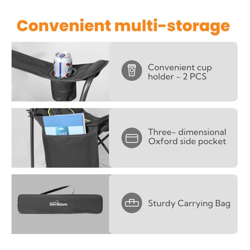 Outdoor Large Camping Chairs for Adults, Heavy Duty Camp Chair Support 800lbs, King Kong Folding Chairs with Padded and Pocket for Outside, Sports, Lawn, Built Durable and Reliable, Black