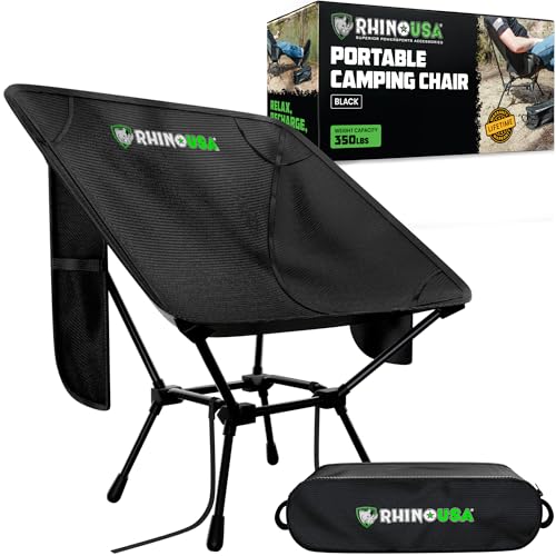 Rhino USA Portable Camping Chair (400lbs Capacity) – Collapsible Compact Lightweight Camp Chair for Backpacking, Hiking & Fishing – Small Foldable and Portable Camping Chairs for Adults and Kids