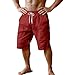 Cambkatl Men's Knee Length Summer Linen Shorts, Stylish Split Side Loose Elastic Waist Lounge Beach Shorts with Pockets