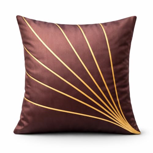 Image of LOFEY Dupion Silk Cushion Cover, 16 x 16 Inch (40 x 40 cm), Decorative Sofa Pillow Cover, Zipper Closure (2, Brown)