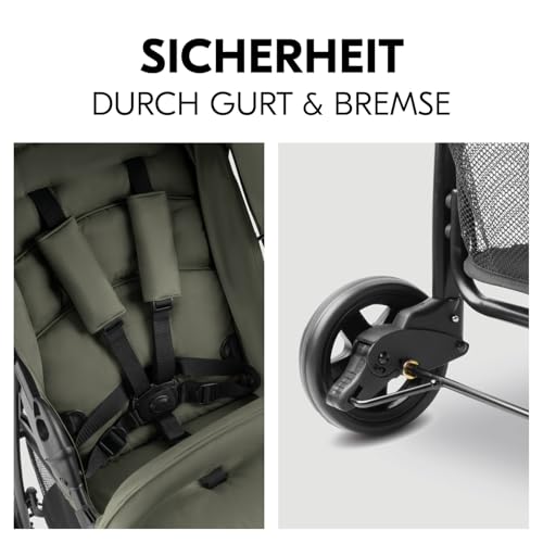 hauck Buggy Sport, Olive - Federleichter Reisebuggy 5,9 kg - mit Liegefunktion für Kinder ab Geburt bis 15 kg - Klein Zusammenklappbar, Großer Einkaufskorb bis 3 kg
