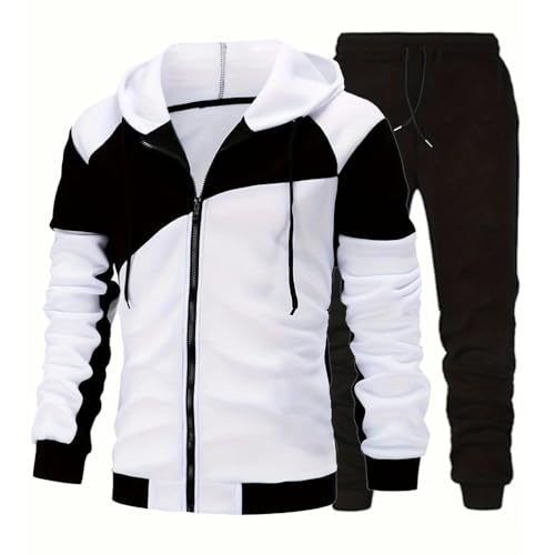 seiveini Ensemble Homme Jogging Survetement 2 Pièces Tenue de Sport Outfit Automne Hiver Sweat Veste à Capuche et Pantalon Longue A Blanc XL