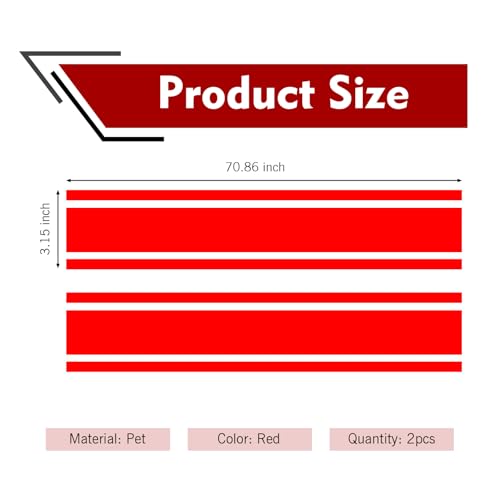Image of 2 PCS Car Hood Decals, Hood Bumper Modification Exterior Decoration Accessories, Body Side Stickers Racing Stripes Decals, Suitable for Most Car Models (Red)