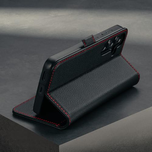 Etui TORRO kompatybilne z Samsung Galaxy S25 5G 2025 - Etui z prawdziwej skóry z podstawką i miejscem na karty (czarne)