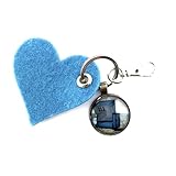 maritim Strandkorb Sylt maritim Meer Urlaub Schlüsselanhänger mit Foto Cabochon und Filzherz Geschenk für sie handmade (blau)