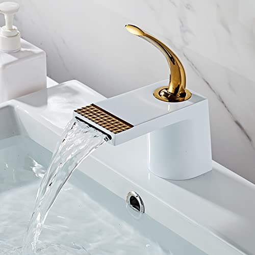 Robinet de lavabo salle de bains cascade mitigeur monocommande or brossé