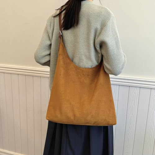 2Pcs Slouchy Suede Shoulder Bag for Women Trendy Tote Casual Underarm Bags Work Purses Crescent Bag Suede Handbag 20254