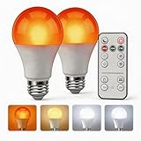 MXhme Amber Sleep Light Bulbs with Remote Control-800LM 9W (60W Equivalent),Blue Light Blocking,Dimmable,1800K-6500K,E26,Warm and Reading Light Bulb for Home Decor,2Bulb&1Remote