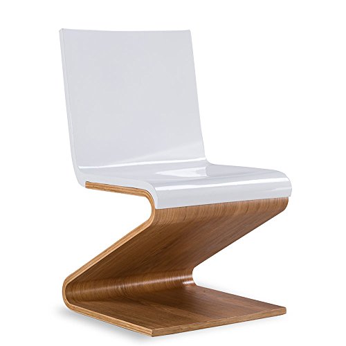 LSCING Zig Zag Dining Chair with Glass Steel and Wood Base