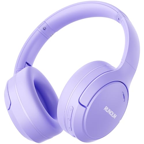 Image of RUNOLIM Hybrid Active Noise Cancelling Headphones, Wireless Over Ear Bluetooth Headphones with Microphone, 100H Playtime, Foldable Headphone with HiFi Audio, Deep Bass for Home Travel Office(Purple)