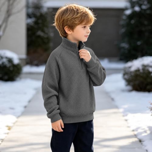Boys Waffle Knit Quarter Zip Sweatshirts Fashion Long Sleeve Pullover Tops - image 7