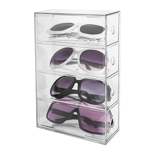 Présentoir de lunettes de soleil acrylique transparent et boîte de rangement 4 tiroirs