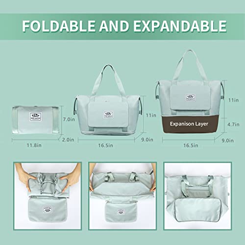 Zgwj Travel Duffel Tote Bag,Waterproof Shoulder Weekender Bag For Women And Men Swim Sports Travel Gym Bag，Foldable And Expandable Bag Lightweight And Easy Carry On Green #TOP1