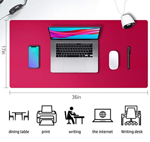 Image of Aothia Leather Desk Pad Protector, Mouse Pad, Office Mat, Non-Slip PU Leather Blotter, Laptop Pad, Waterproof Writing Pad for Office and Home (36 inch x 17 inch, Rose Red)