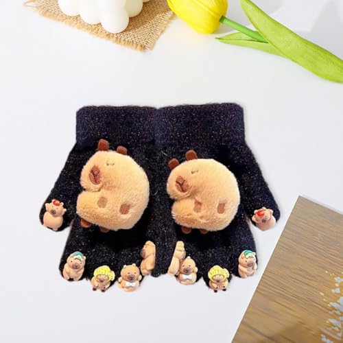 2 Pair Capybara Plush Gloves Children Winter Gloves 3D Capybara Plush Gloves Five Finger Cold-Proof Gloves for Winter Outdoors2