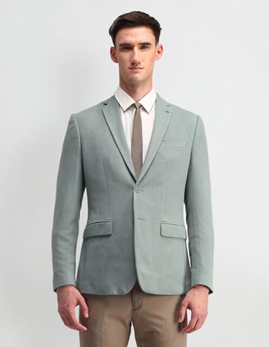 Image of Arrow Men's Green Self Design Notch Collar Long Sleeve Formal Polyester Slim Fit Blazer