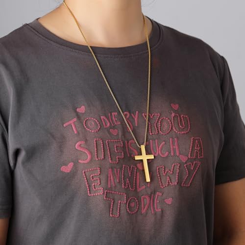 Christian Cross Breathing Necklace, Stainless Steel, Anxiety Relief, Inspirational Bible Verse Design (41:10 FEAR NOT FOR I AM WITH YOU, Gold)
