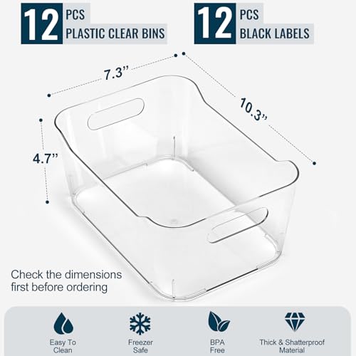 12-PACK-Multi-Use-Clear-Plastic-Storage-Bins-for-Organizing-wLabels-Home-Kitchen-Pantry-Bathroom-Office-Cabinet-Shelf-Organizer-Bins-SOHO-Collection-RV-Fridge-Organization-Containers-L