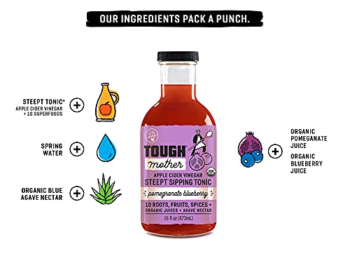 Tough Mother Steept Sipping Tonic Variety Pack - Apple Cider Vinegar + Superfood Wellness Shots - Usda Certified Organic | Pomegranate Blueberry, Honeycrisp Apple, Lemonade - 16 Fl Oz | #TOP1