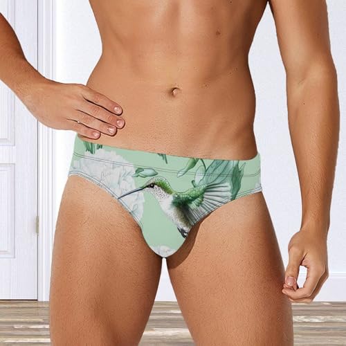 Hummingbird White Carnation Flowers Printed Swim Briefs for Men Sexy Bikini Swimwear Elastic Beach Trunks Bathing Suit2