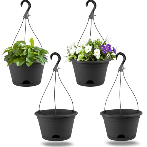 Nooulap 4 Pack Hanging Planters, 10 Inch Hanging Plant Pot