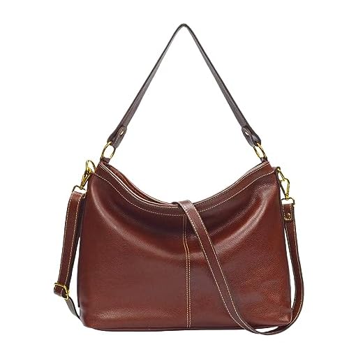 Bolsa Feminina Média Ombro Transversal Tiracolo Couro Legítimo Marrom Pinhão com Zíper Madamix