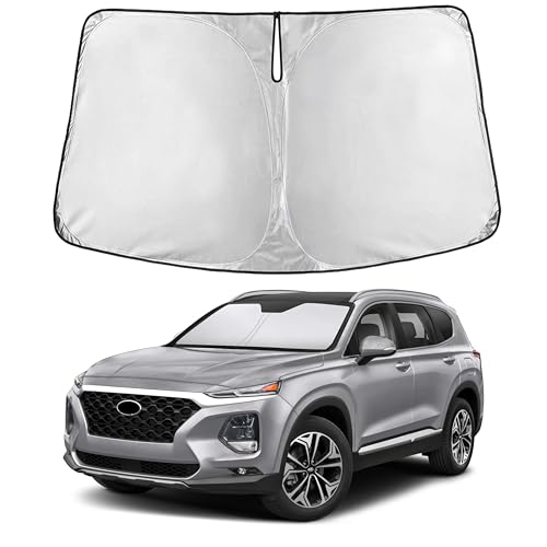 Image of EcoNour Windshield Sun Shade for Hyundai Santa Fe 2013-2018 | Front Window Sunshade | Foldable Car Sun Protector | Blocks UV Rays & Keeps Interior Cooler