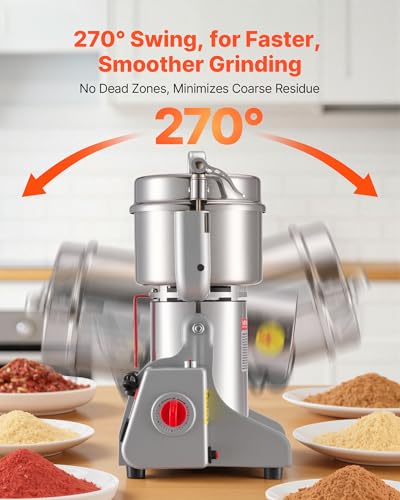 Image of VEVOR Electric Grain Mill Grinder, 1.8 lbs Commercial Spice Grinders, High Speed 2100W Stainless Steel Pulverizer Powder Machine, for Dry Grains, Spices, Cereals, Coffee, Corn & Pepper, Swing Type