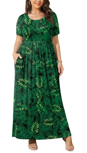 BISHUIGE Womens 2026 Summer Plus Size Maxi Dresses for Curvy Women Spring Casual Short Sleeve Long Dress with Pockets XL-6XL