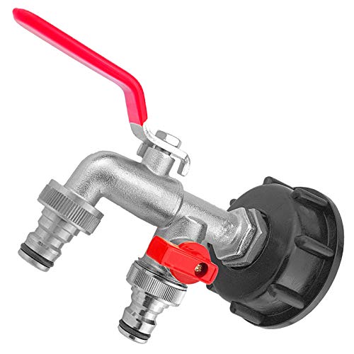 Preisvergleich Produktbild MegaHaustechnik IBC Container ZUBEHÖR Adapter Kappe Deckel Messing Doppel Auslaufhahn Auslaufventil Wasserhahn mit Hebelgriff mit 2X Messing Stecker Steckkupplung System Anschluß passend zu Gardena