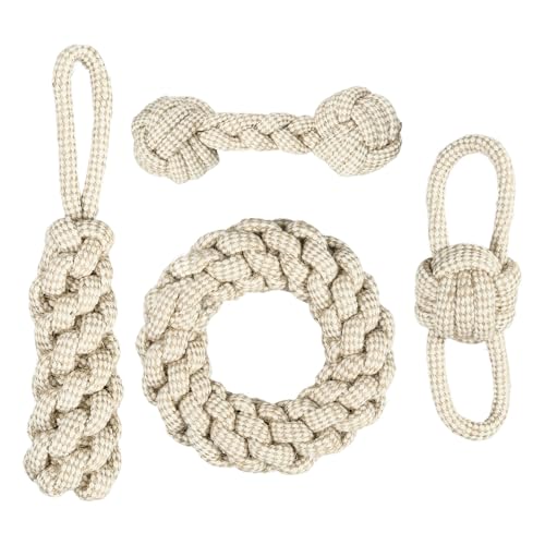 NEXUS - Set da 4 giocattoli per cani in corda di cotone, design carino, giocattolo da masticare resistente per cani piccoli e medi, gioco interattivo N16TOYPROJECT05