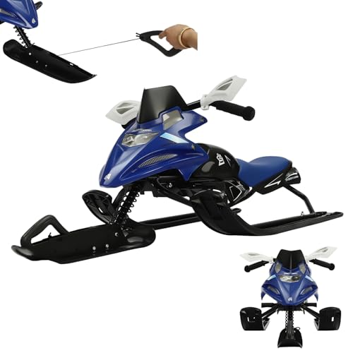 Lenkschlitten mit 2 Fußbremsen Schlitten mit Automatisches Zugseil & Lenkrad & Stoßdämpfer für Kinder und Erwachsene Max Belastung 80 kg Kinderschlitten Skibob Kufenschlitten  Blua