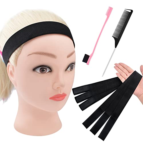 MRTREUP Elastic Bands For Wig 3Pcs Lace Band Edge Band For Melting Lace Front Wig, Hair Edge Wrap To Lay Edges , Edge Brush For Baby Hair Adjustable Wig Band Rail Tail Comb For Braided