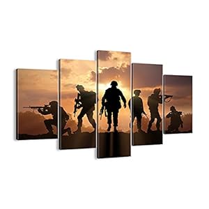 Schilderij op canvas – Print Wandschilderij – Leger Wapens Zon militair – 150x100cm – Canvas Print Schilderij…