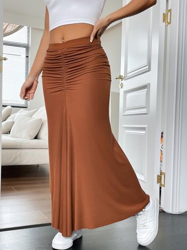 HELYO Women's Elegant Casual Work Business Summer High Waisted Dress Skirts Boho Flowy A Line Long Maxi Skirt S392