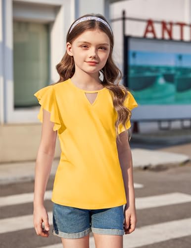Arshiner Kids Girls Yellow Shirt Casual Short/Long Sleeve Shirts Kids Loose Tunic Tops Ruffle Cotton Tee Blouses4