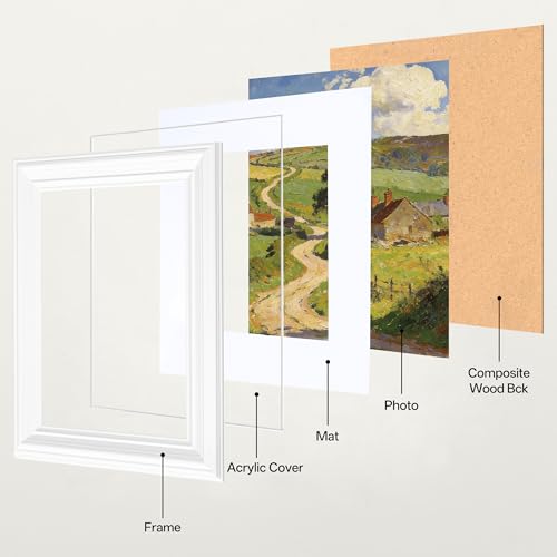 Image of eletecpro 5x7 White Picture Frames Set of 4, Vintage Photo Frames with Clear Acrylic Cover, Gallery Wall Art Display 4x6 Photo with Mat or 5x7 without Mat for Tabletop and Wall Mount, Home Decor
