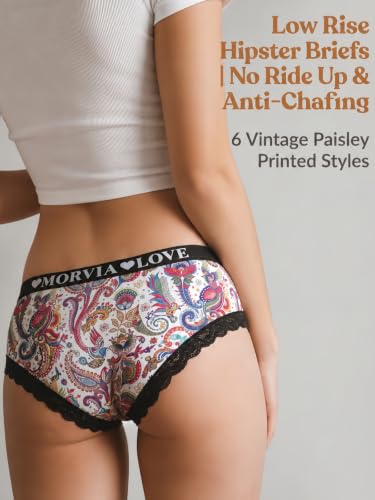 Morvia Women's Hipster Underwear 6 Pack Paisley Lace Trim Briefs - image 4