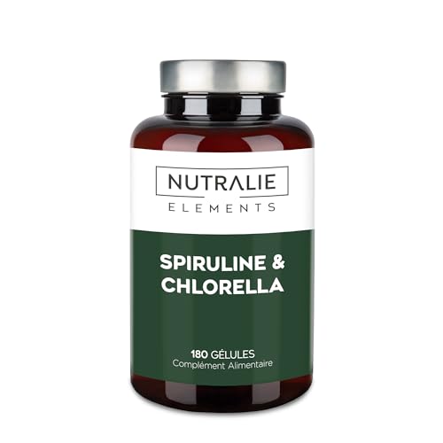Spiruline et Chlorella 1800mg - Énergie - Bio-disponible et Végétalienne - 180 Gélules d'Algues Spiruline et Chlorella - Végétalienne - 180 Gélules Nutralie
