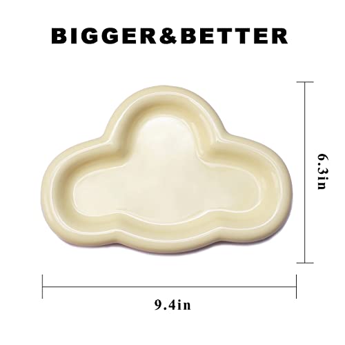 Image of Jewelry Dish Trinket Tray for Women, Ring Holder, Unique Cloud Shape Ceramic Plate Cute Things Vanity Aesthetic Room Decor Mother's Day Birthday Christmas Warm House Gifts (Creme) (JT001)