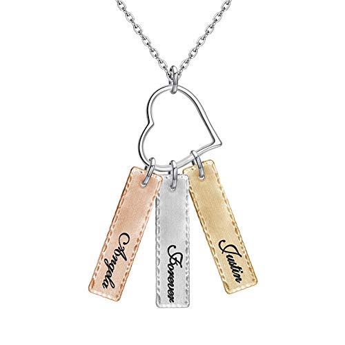 Dreamdecor Personalized Triple Bar Necklace with Engraved Names, Sterling Silver Custom Mom Necklace Dainty Jewelry Gift for Women