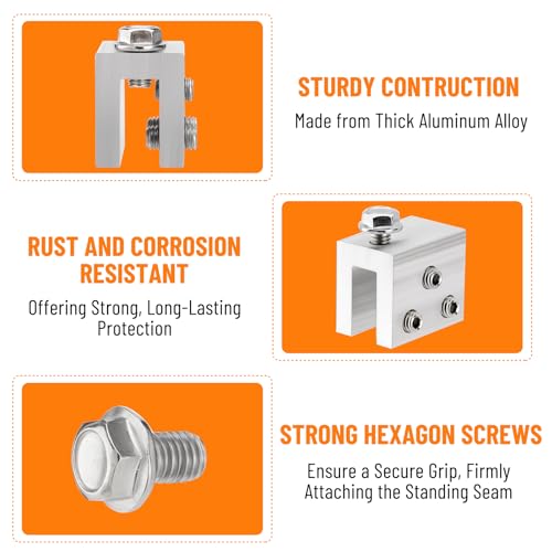 Image of 12PCS Standing Seam Roof Clamps | Metal Roof Fixing Clamp Brackets for Solar Panel Module Installation, Starlink Base, Heat Cable and Snow Guard Attachment