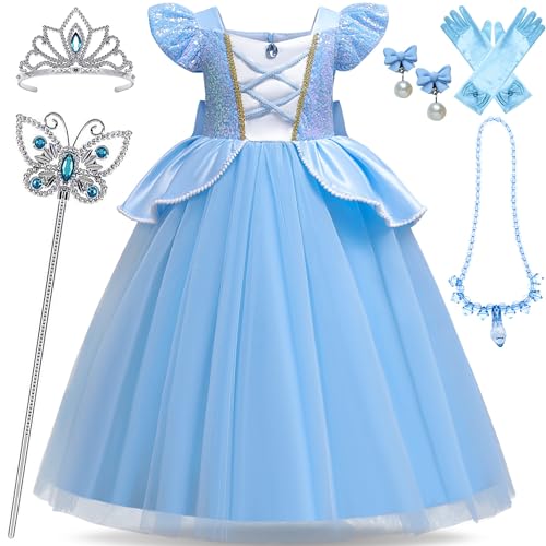 Princess Dresses for Girls Cosutme Kids Cospaly Halloween Birthday Christmas Party with Rich Accessories 3-10Years