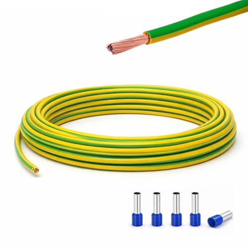Event-Kabel&more-Set Erdungskabel 16mm² - Grün/Gelb - H07V-K - Erdungsleitung Aderleitung feindrähtig flexibel (5-100m) inkl. 5 Aderendhülsen (10 Meter)