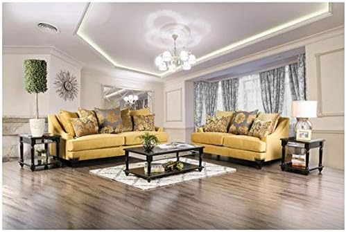 Corabia Traditional Style Sofa Set in Upholstered in Gold Velvet-Like Fabric