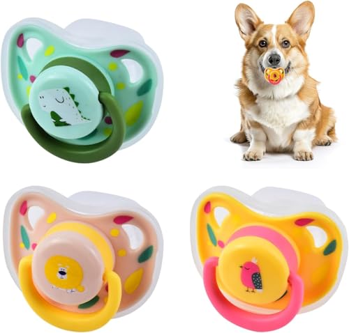 LALASTYLE 3PCS Pet Dog Cat Silicone Pacifier Pet Puppy Kitten Chew Toy Pacifier for Small Animal Dogs Cats Accessories Decoration (Pink Yellow Green)