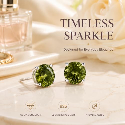 925 Sterling Silver Green CZ Stud Earrings for Women Birthstone Jewelry - image 2